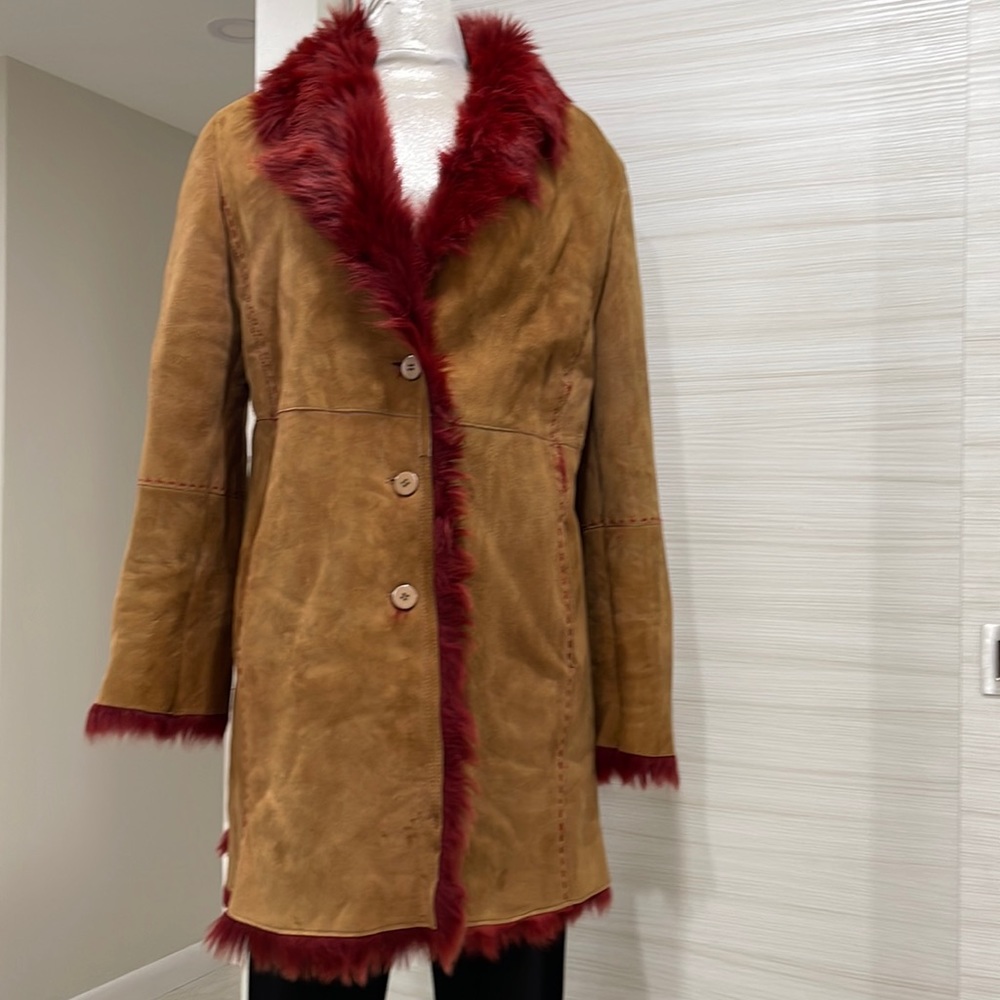 Linea Ranch Shearling Made in Italy 100% Genuine sheepskins caramel/burgundy